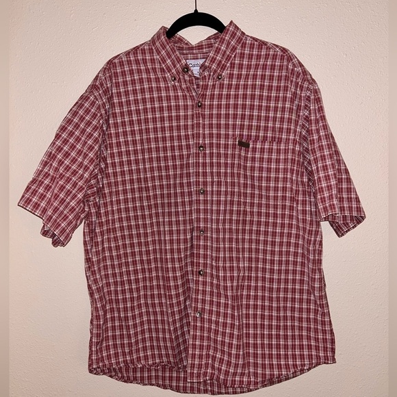 Carhartt Men's Rust Colored Plaid Cotton Button Down Short Sleeve Shirt - XL - Picture 1 of 7